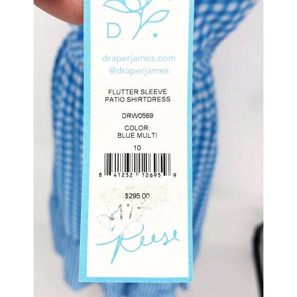 DRAPER JAMES Patio Shirtdress Size 10 Blue White Gingham Flutter Sleeve NWT - Picture 13 of 15